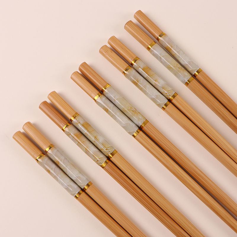 Creativo marmorizzazione 5 paia bacchette riutilizzabili fatti a mano in bambù giapponese bastoncini di legno Set Sushi cibo posate cinesi naturali: Marbling yellow