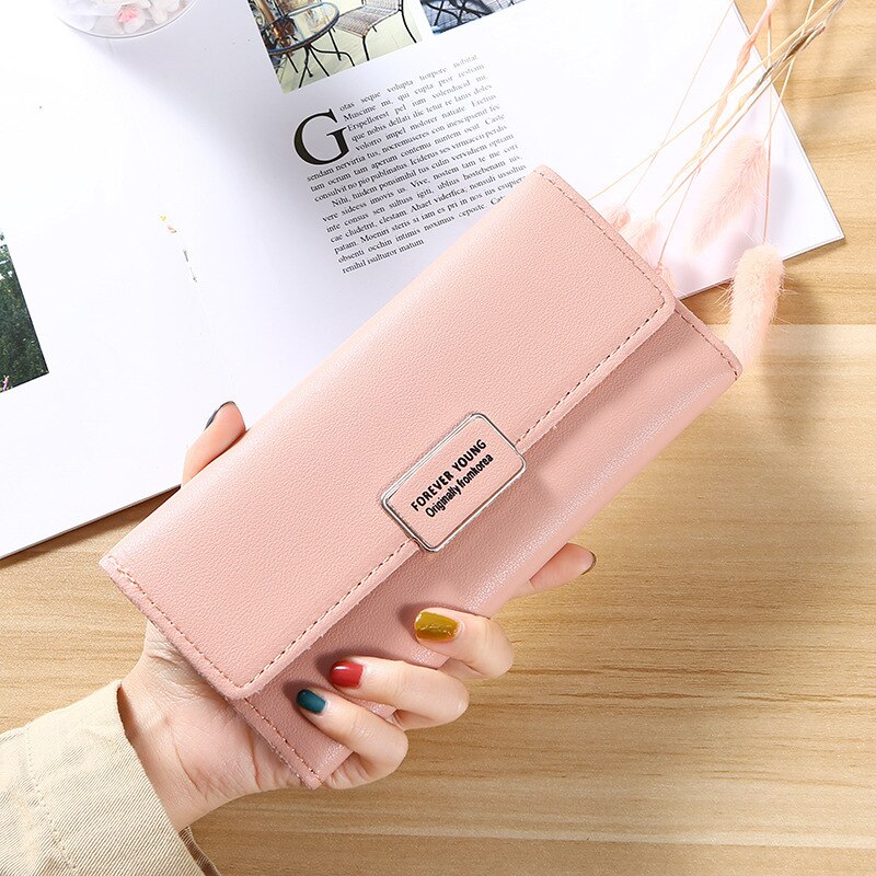 Kaarthouder portemonnee dames lange portemonnee pure kleur clutch tas pu leren portemonnee telefoonkaarthouder tas