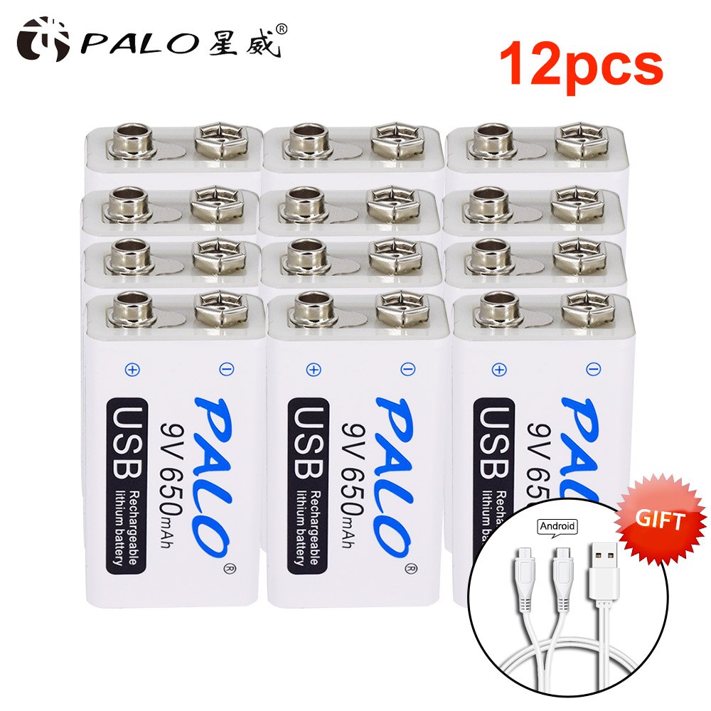 PALO 9V USB batterie au Lithium 650mAh 6F22 6LR61 Li-Ion batterie Rechargeable pour jouets masseurs multimètres guitare avec câble USB