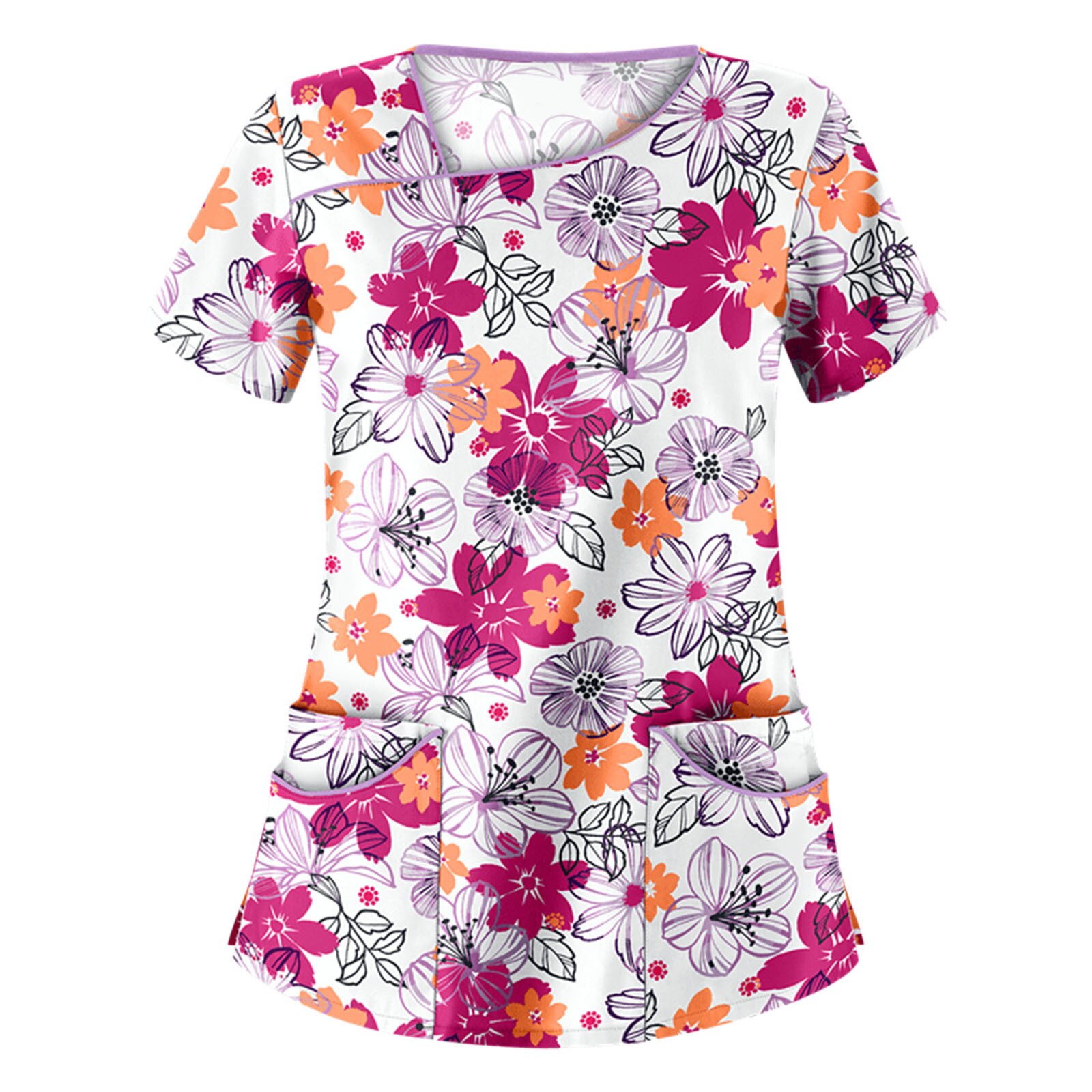 Uniforme de gommage pour femmes, uniforme de travail à manches courtes, Blouse imprimée à fleurs, J30,: WH / M