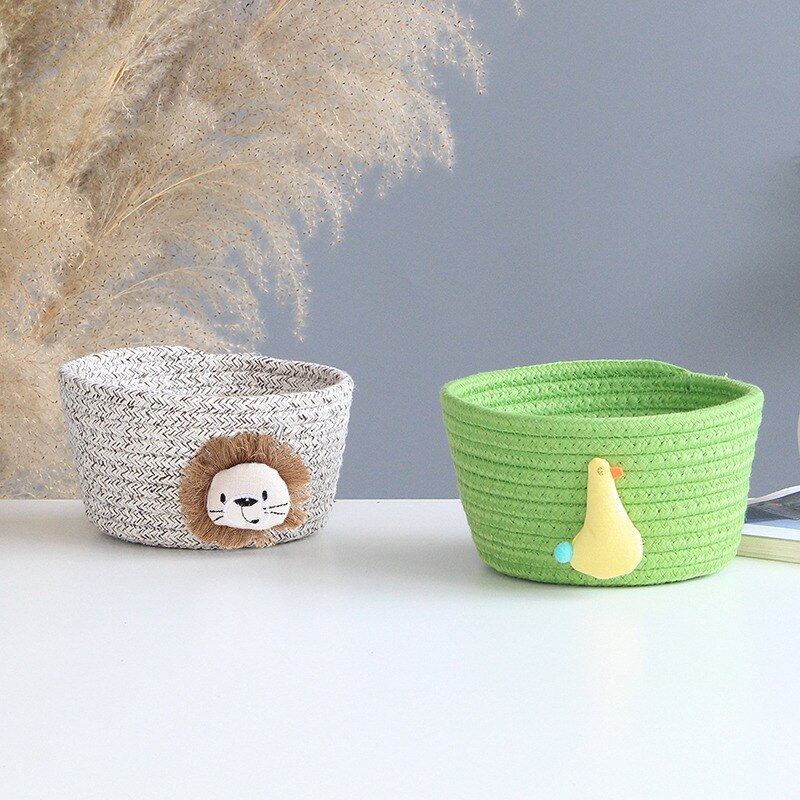 Cotton Rope Storage Baskets With Animals Shape Baby Dirty Clothes Laundry Basket Handmade Weaving Desktop Sundries Organizer Box