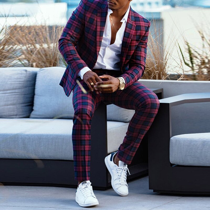 Spec we Mannen Mode Boutique Plaid Trouwjurk Pak drie-stuk Mannelijke Formele abiti Casual da lavoro (Jas + Vest + Broek)Cj001: M