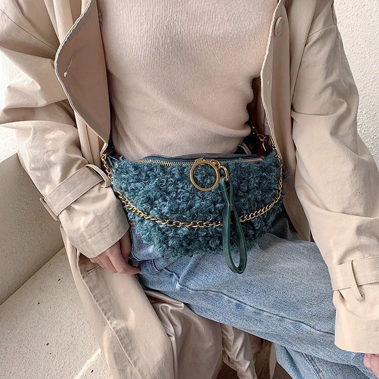 Dames kleine borsttas zachte pluche dames handtas ketting schoudertas messenger bag