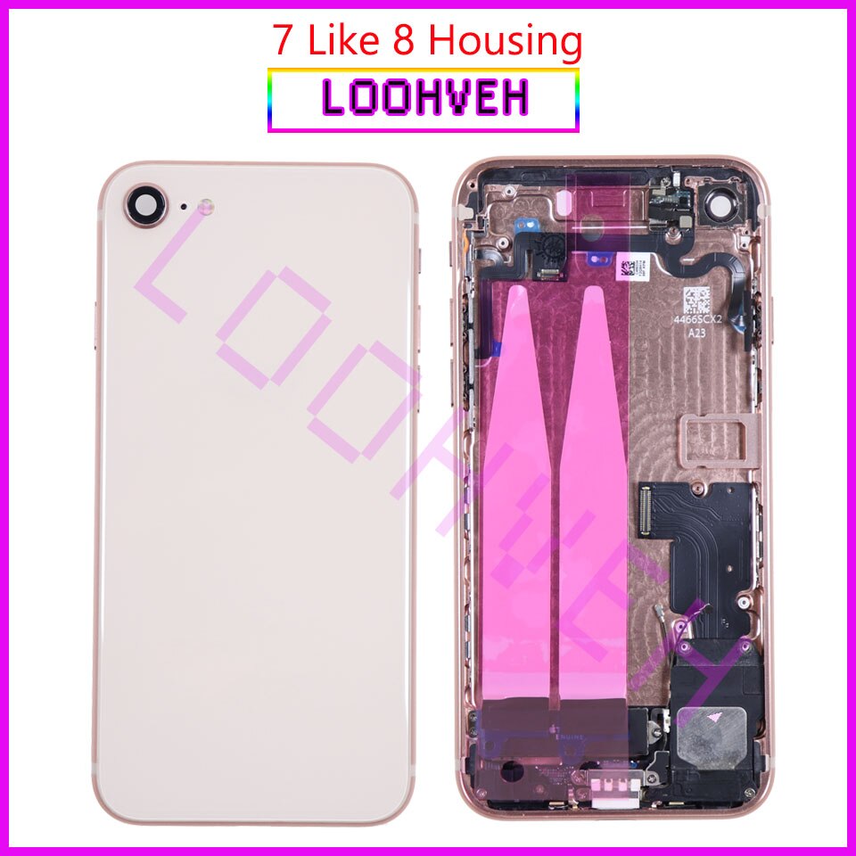 Capa traseira do chassi para iphone, capa para iphone 7, 7 plus, como 8 ou 8 plus, x capa + adesivo da bateria livre: 7 Like 8 gold