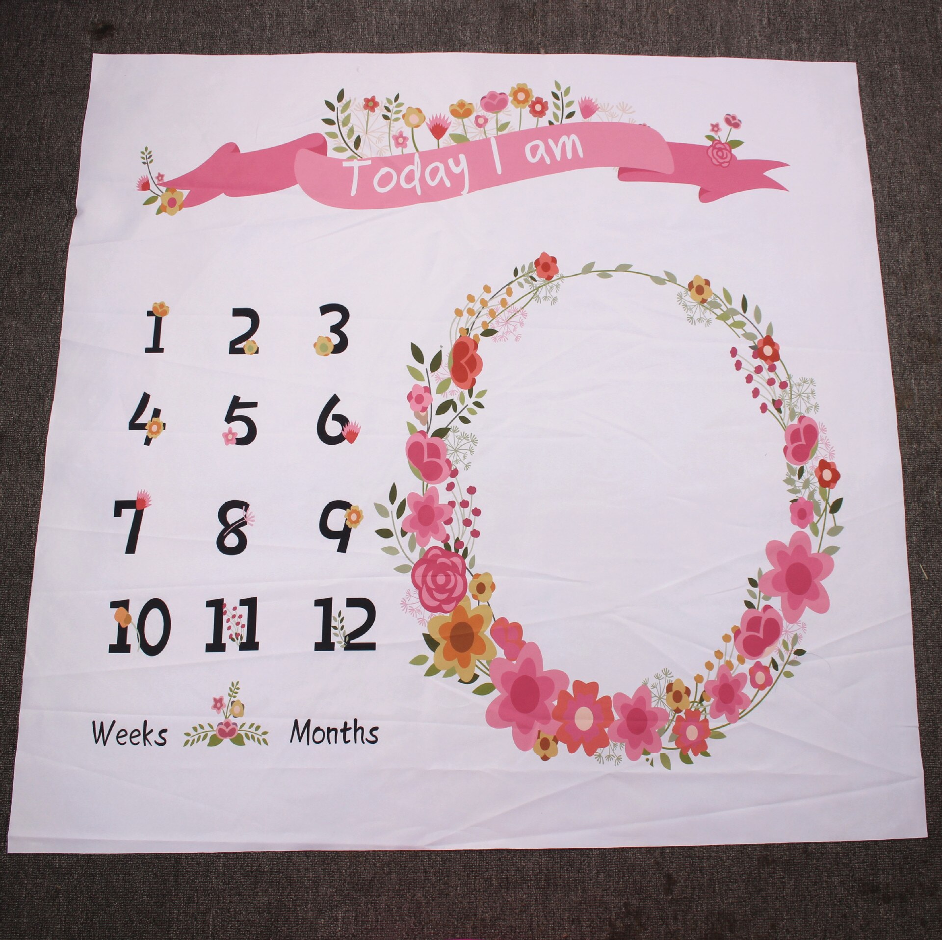 0-12 Month Cartoon Pattern Infant Baby Milestone Photo Props Background Blankets Play Mats Backdrop fotografia bebê blacket: colorful garland