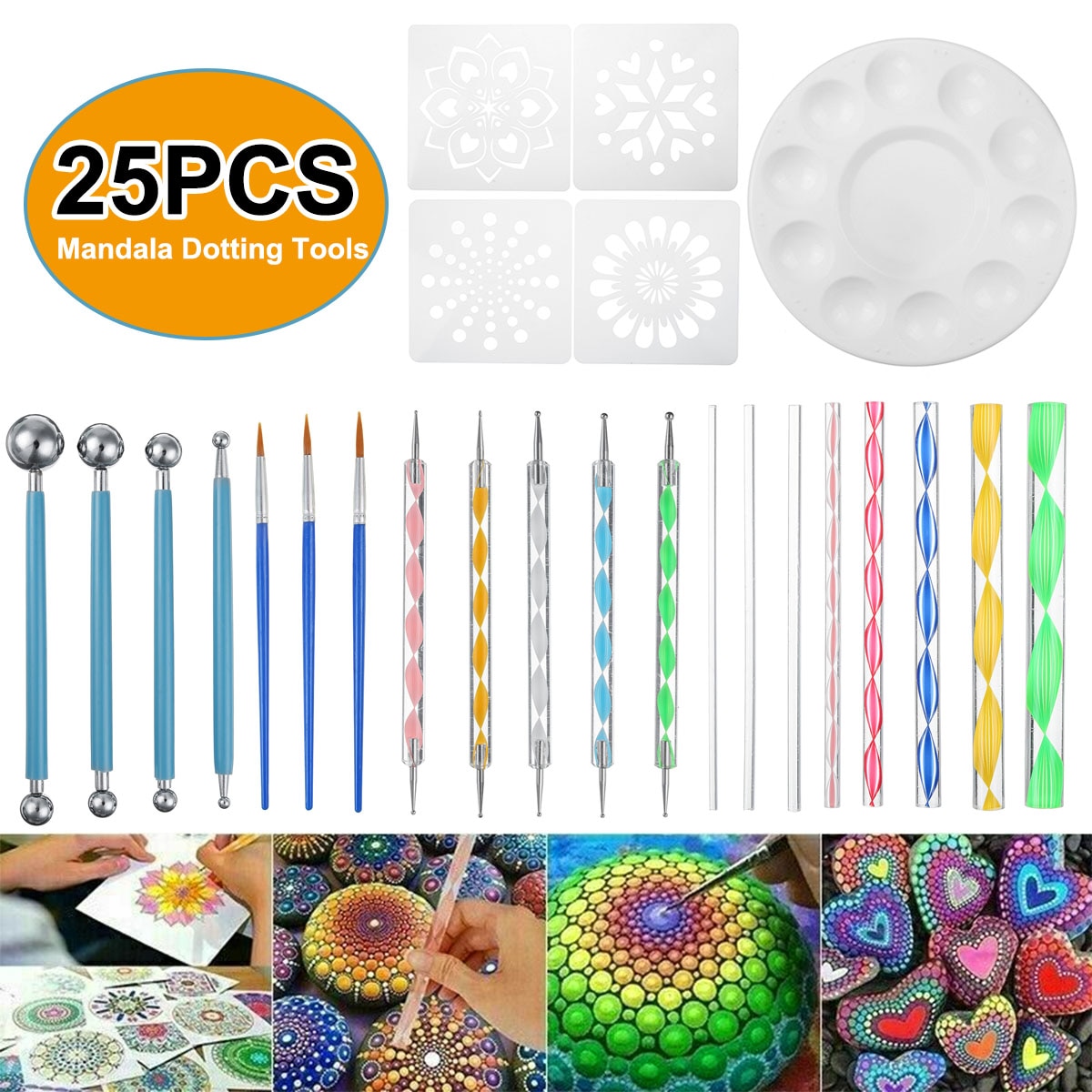 25 stk / sett mandala prikkverktøy maleri sjablonger diy stein preging starter tegning pekepenn penner spiker stein stoff vegg kunst sett