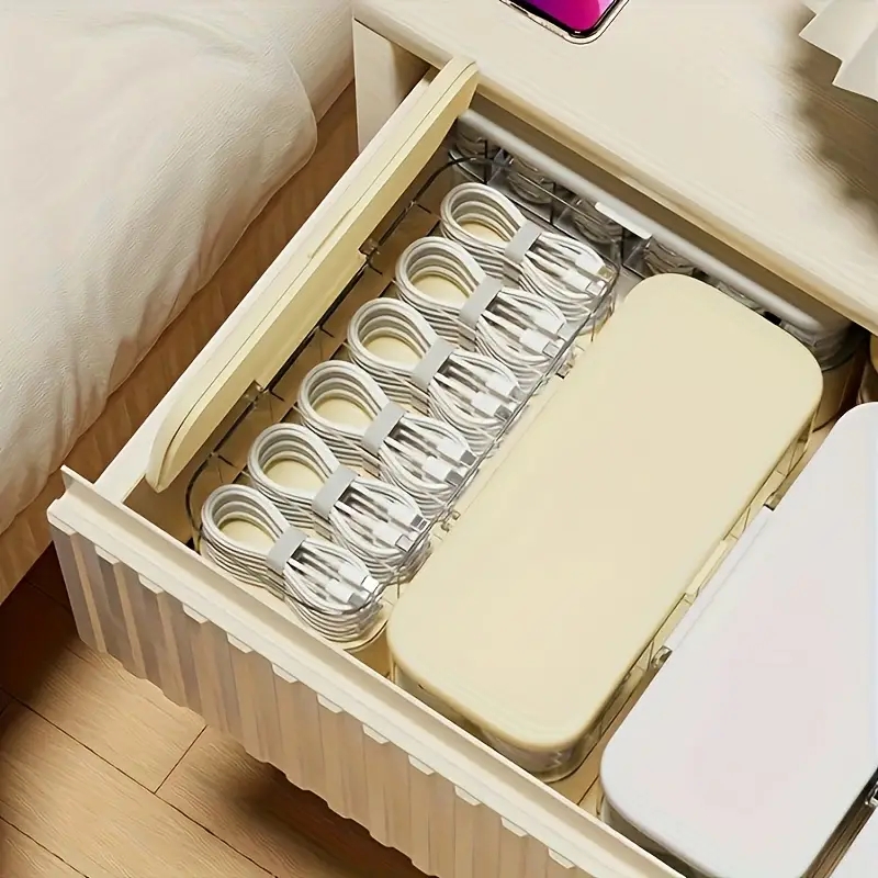 1 large capacity data cable storage box, mobile phone charger sorting box, drawer storage, saving space