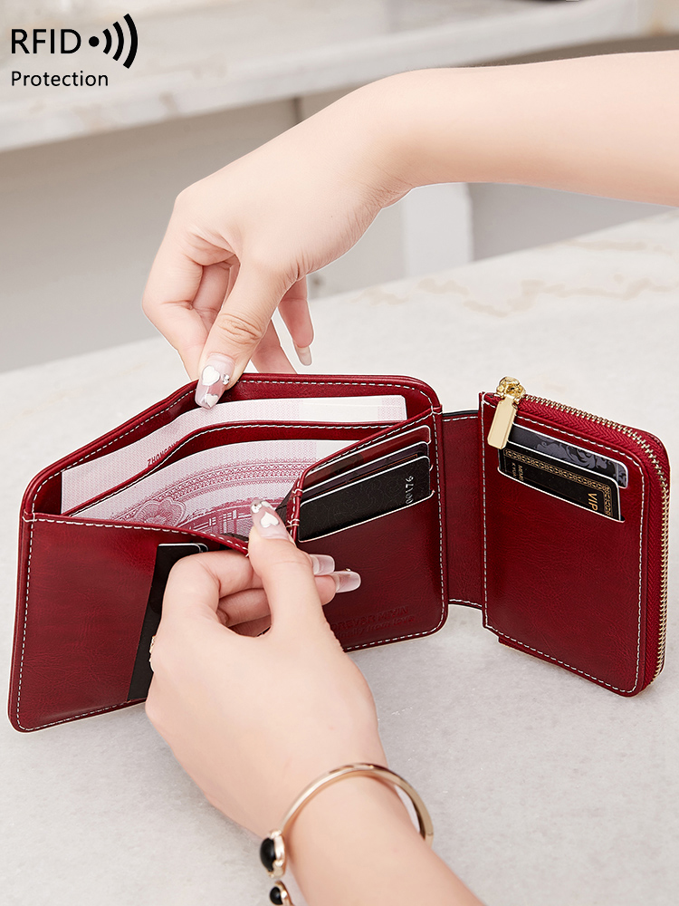 RFID Retro Women's Wallet Three fold Short Wallet PU Leather Multi functional Twist Lock Credit Card Wallet and Wallet
