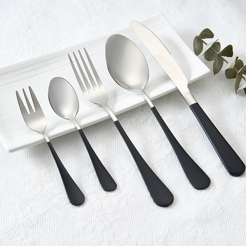 Tableware Cutlery Set Stainless Steel Cutlery Set Silver Fork Spoon Knife Cutlery Set Spoon Western Dinnerware Set Kitchen: black silver 5pcs