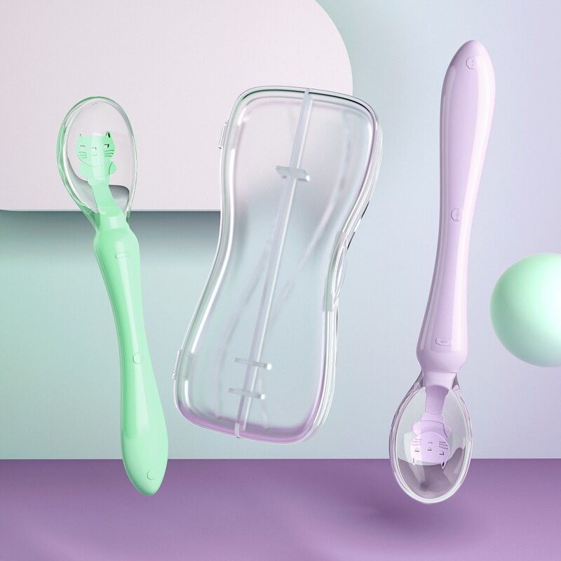 Baby Silikon Weiche Suppe Löffel Hcalthy Kleinkind Scnsing Tcmpcrature Saugnapf Kichen Kochen Löffel Ricc Löffel Childrc Tablcwarc: Grün und Violett