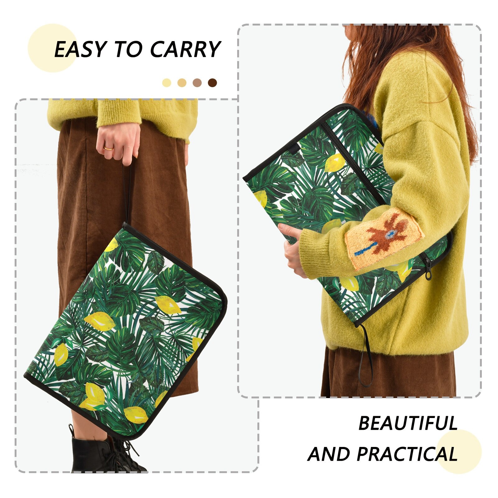 A4 File Folder Document Bag Tropical Palm Leaf Print Receipt File Expanding Wallet Bill Folder Invoice Organizer Office Supplies