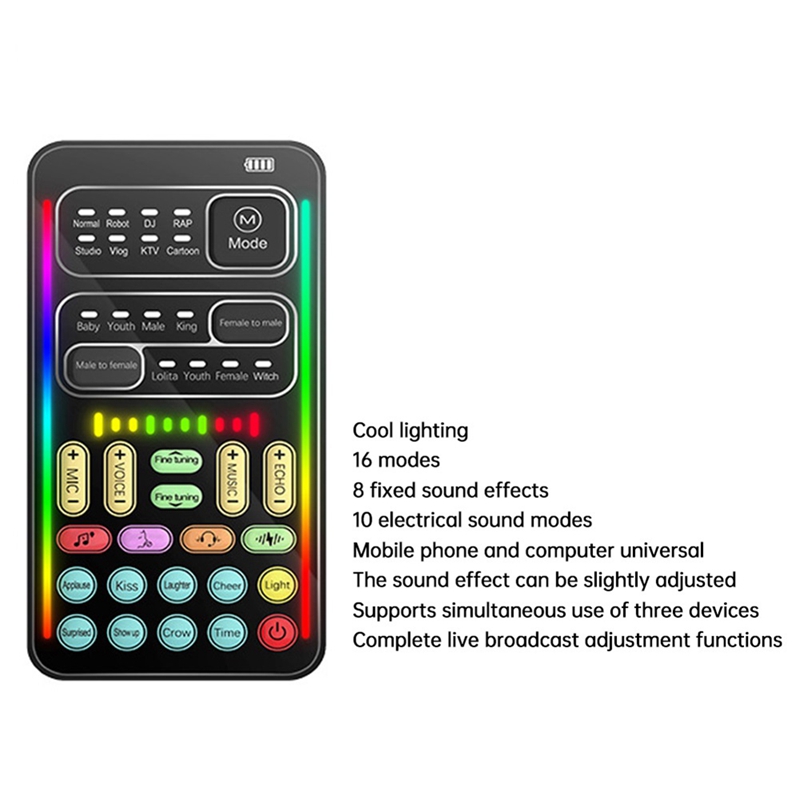 Cambiador de voz I9, Kit completo de múltiples efectos de Audio, Bluetooth, tarjetas de sonido en vivo, tarjeta de sonido portátil ultrafina, herramienta de micrófono duradera