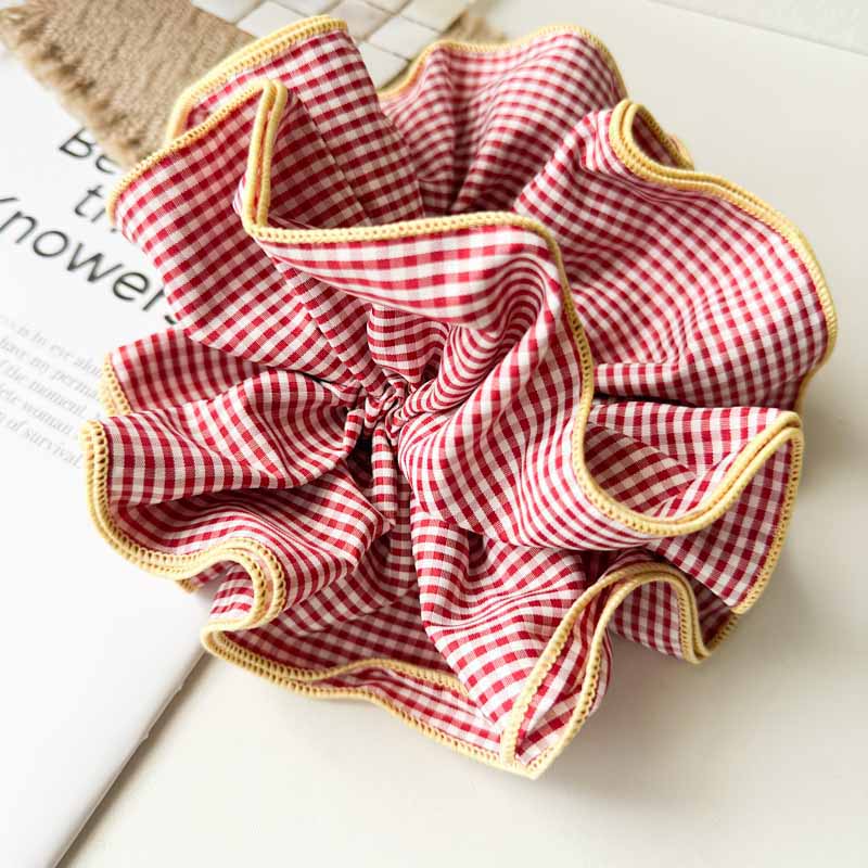 Retro Colorful Lattice Ruffles Hair Scrunchies Headbands for Women Girls Sweet Romantic Hair Rope Rubber Band Hair Accessories