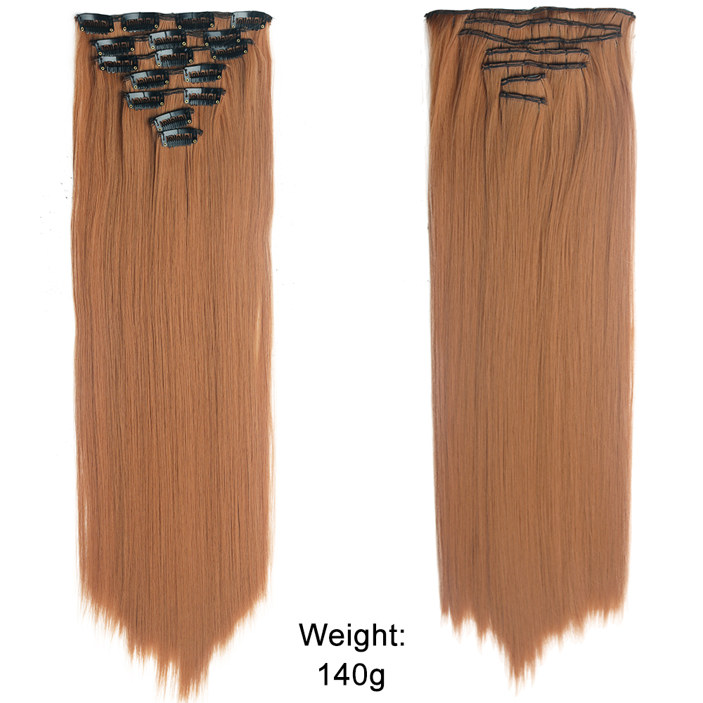 Grampo reto longo em extensões de cabelo 4 pçs/set sintético 22 ''preto marrom escuro cor mista fibra resistente ao calor