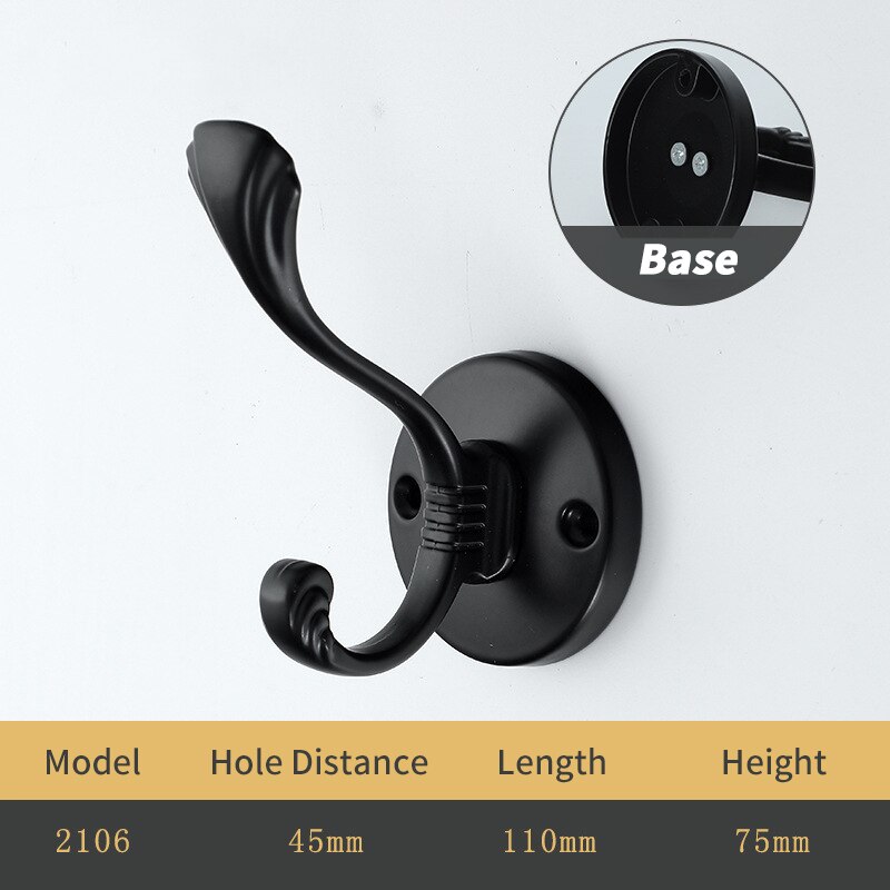 KAK 5pcs Zinklegering Zwarte Doek Haken voor Opknoping Muur Haak Jas Zak Hoed Haken voor Keuken Anitque Rekken met schroeven: 2106 Black