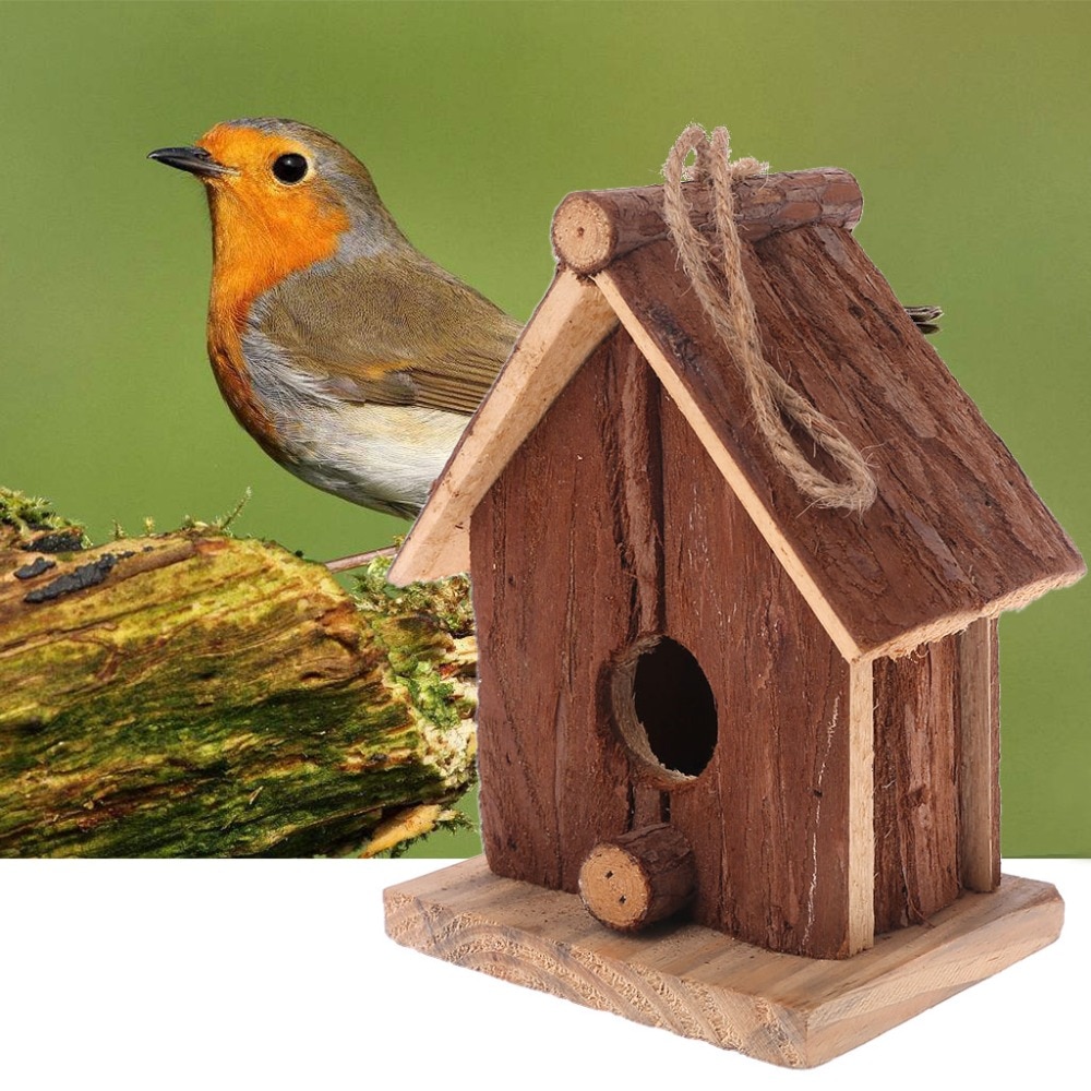 Natural Wood Bird House Hanging Nest Outdoor Garden Cage