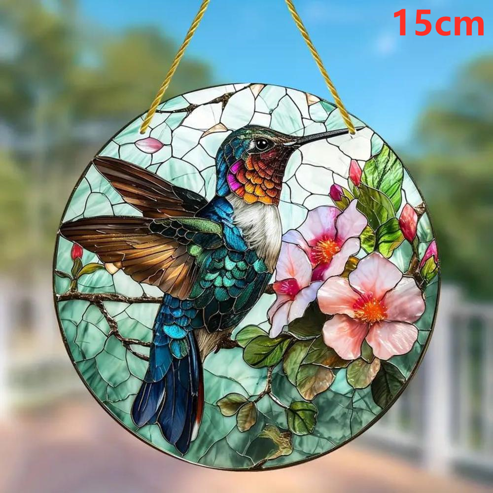 Acrylic Colorful Hummingbird Sun Catcher Rainbow Bird Wind Chimes Crafts Hanging Decor for All Seasons Home Garden Decoration: Burgundy