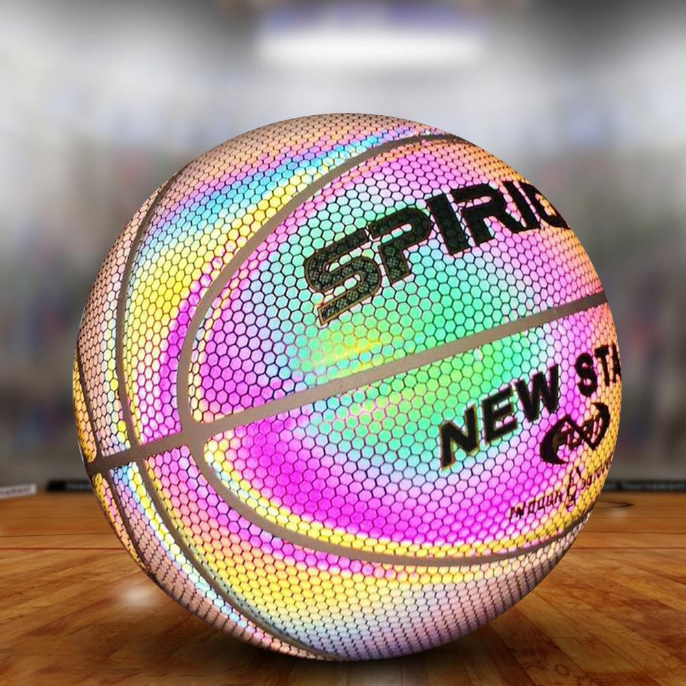 Brillant Basket-ball Fluorescent Basket-ball lune lumineux arc-en-ciel réfléchissant Basket-ball LED panier cerceau lumière taille 7