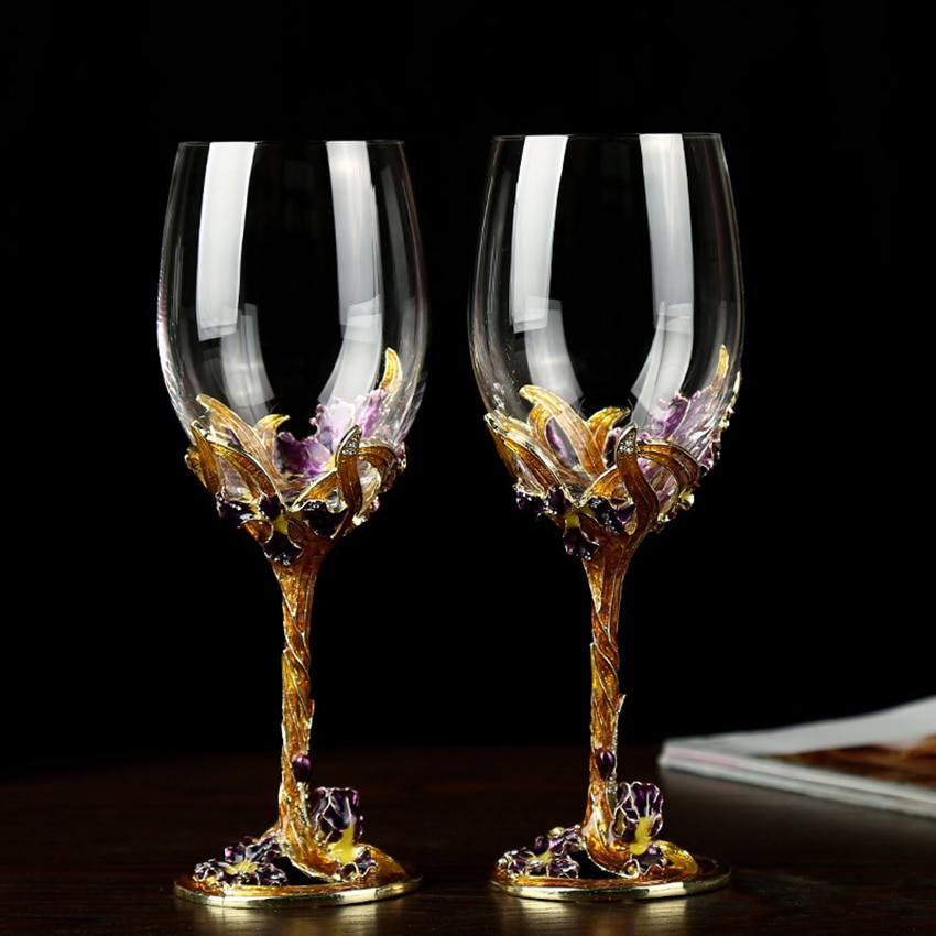 Gfhgsd Hoogwaardige Crystal Champagne Fluiten Stand Metaal Met Emaille Creatieve Stijl Beker Glas Bruiloft Verjaardag LK1015
