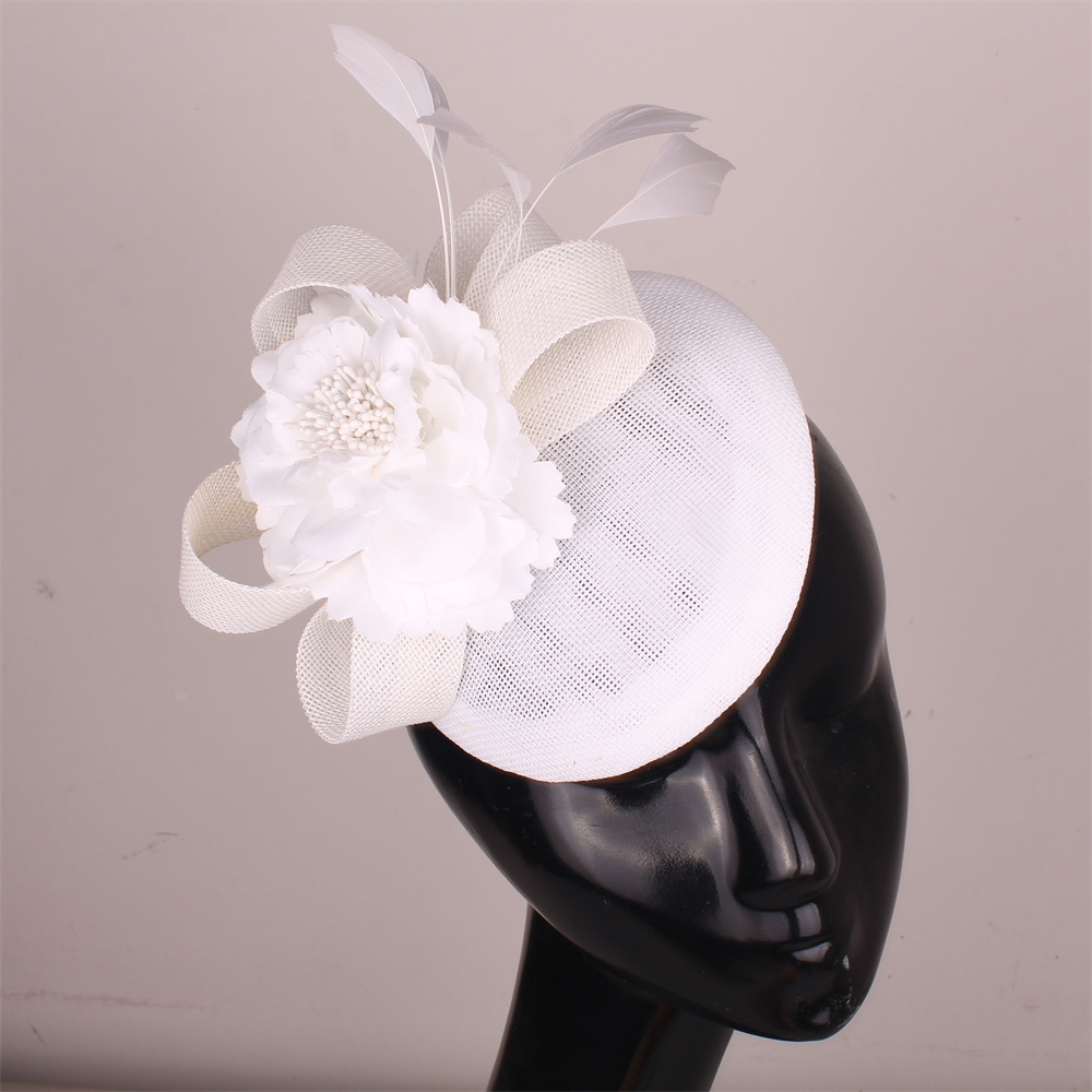 Elegante Damesmode Haar Bruiloft Fascinator Hoed Hoofdband Chique Hoofddeksels Met Hoofdband Fancy Mesh Formele Chapeau Cap: WHITE