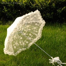 Elegante Elfenbein Spitze Sonnenschirme Hochzeit SchöNe Stickerei Braut Duschen Sonnenschirm Zubehör Dekorationen ombrelle mariage