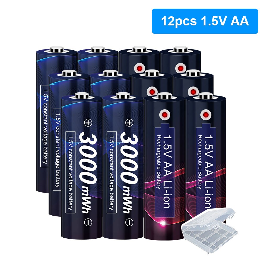 1.5V AA Battery Charger - 8 Slots - LED Indicator - for Li-ion Rechargeable Batteries: 12 pcs AA