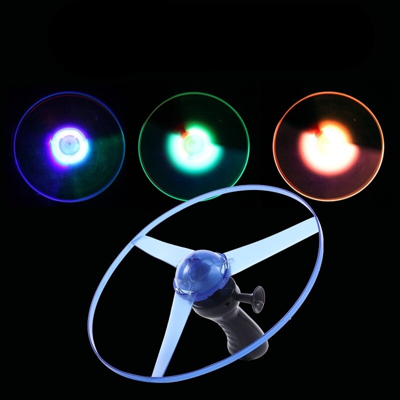 1PCs Kids Toys Light Flash Toys Funny Colorful Pull String UFO LED Light Up Flying Saucer Disc Glow in the Dark Toy Sports