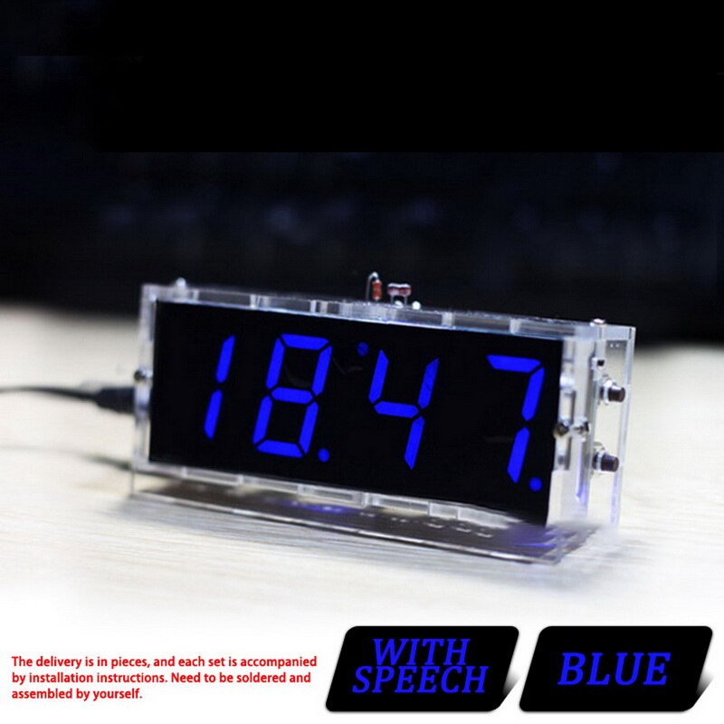 Diy Digital Led Clock 4digit Light Control Temperature Date Time Display Transparent Case Indoor Outdoor With Speech Alarm Clock
