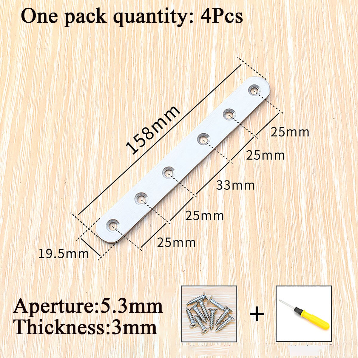 1/2/4/10Pcs Roestvrij Stalen Rechte Stuk Corner Connector Voor Versterkte Vaste Board Meubels Hardware aansluiting Accessoires: 158x19.5(4Pcs)