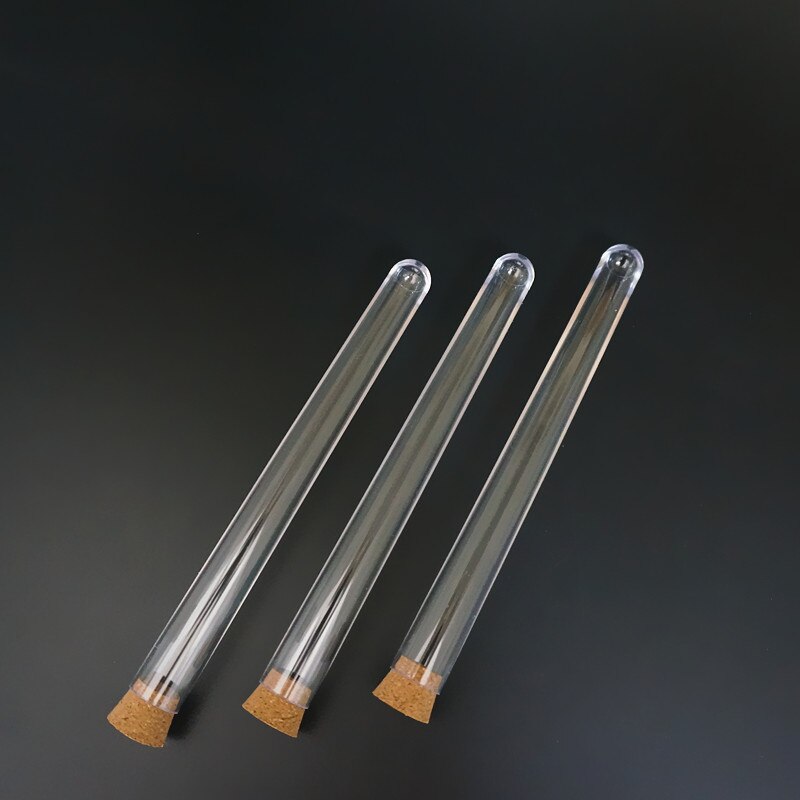 Tubos de ensayo de plástico transparente con corcho, tubo redondo de ensayo de laboratorio, tapón de plástico transparente, vial, 15x150mm, 50 Uds.