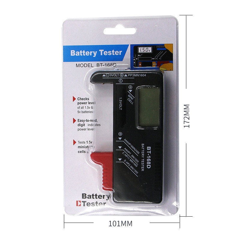 Digital Battery Tester Voltmeter AA/AAA/C/D/9V/1.5V Batteries Button Battery Volt Tester LCD Display Battery Diagnostic Tool