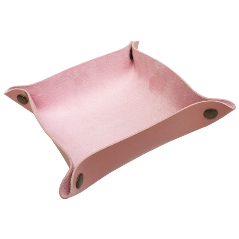 Leather DND Dice Tray Jewelry Key Wallet Coin Sundries Bins Desktop Storage Box: Pink