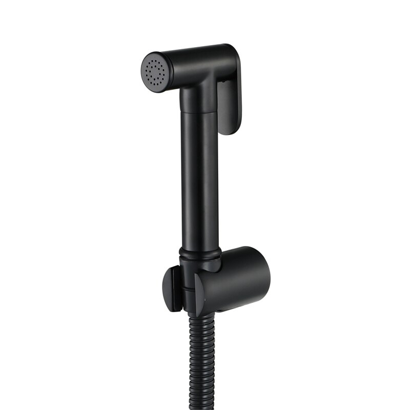 Zwarte handbediende bidetsproeier, douchesproeierset, toiletkraan, douchebidet met slang en houder, badkameraccessoires, huisverbetering