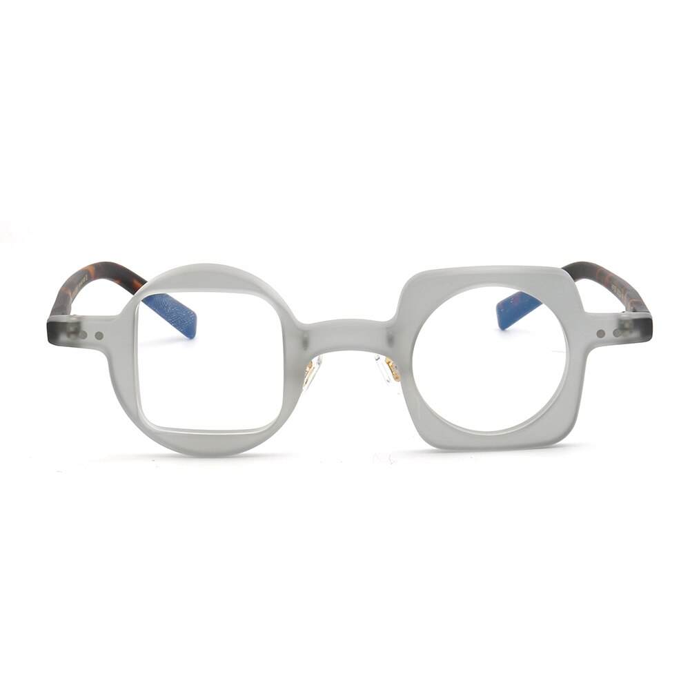 Women Hand Made Retro Eyeglass Frames Men Round Square Nerd Glasses Frame Rx Spectacles leopard Print Mismatch Eyewear: Grey c3