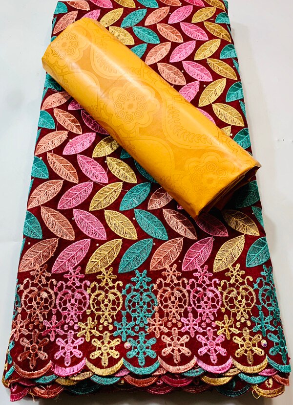 African Guinea Bazin Brocade Damask Fabric for Femme Robe Bazin Riche Brode with Swiss Cotton Lace 2.5+2.5 yards/set YKM022: AS PIC5