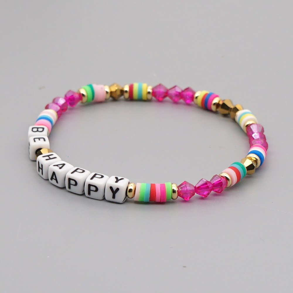 Go2 boho regenboog kristal kralen polymeer klei heishi schijf kralen armbanden letter armband handgemaakte sieraden