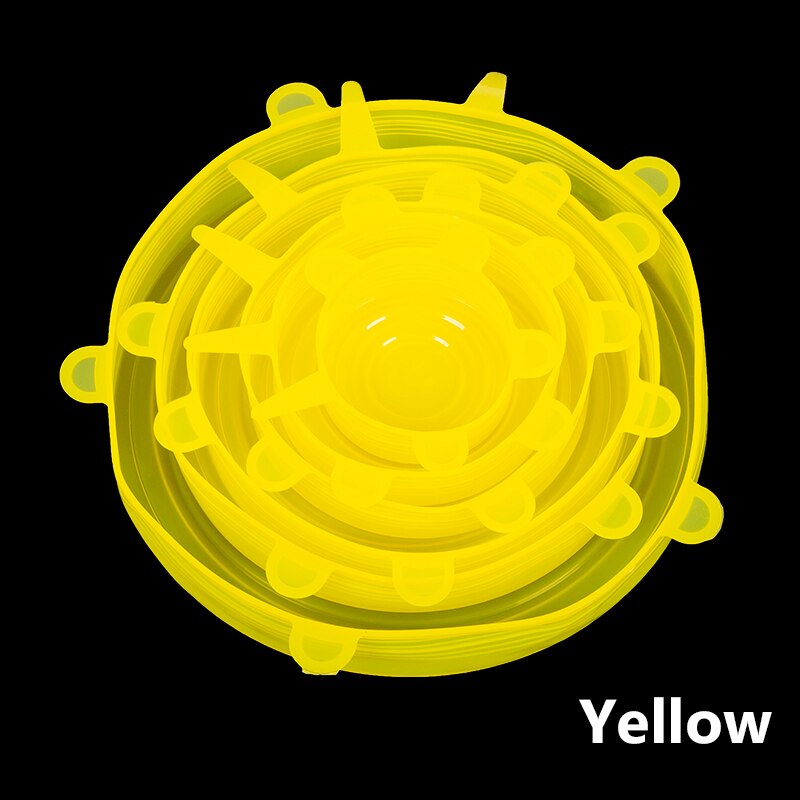 6 stuks herbruikbare voedselverpakkingshoezen van siliconen voor het vers houden van voedsel, vacuümrekdop, verpakkingshoezen voor keukenbenodigdheden: Geel