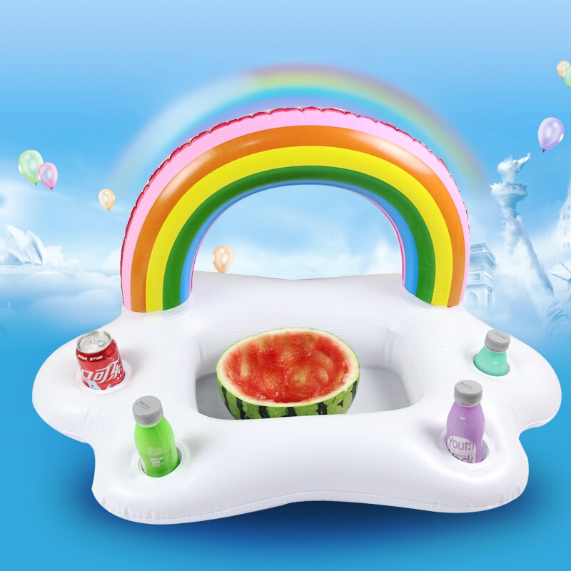 Opblaasbaar Zwembad Zomer Party Emmer Rainbow Cloud Bekerhouder Float Bier Drinken Koeler Tafel Bar Tray Strand Zwemmen Ring: 95x60x55cm