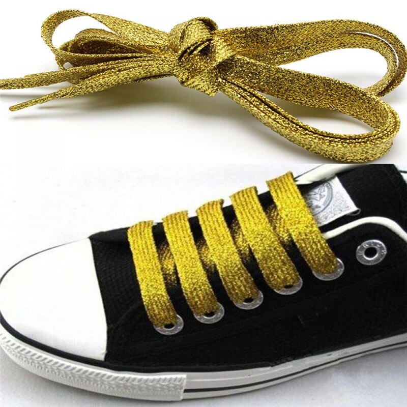 Cordones brillantes para zapatos, color dorado y plateado, 110cm, 1 par