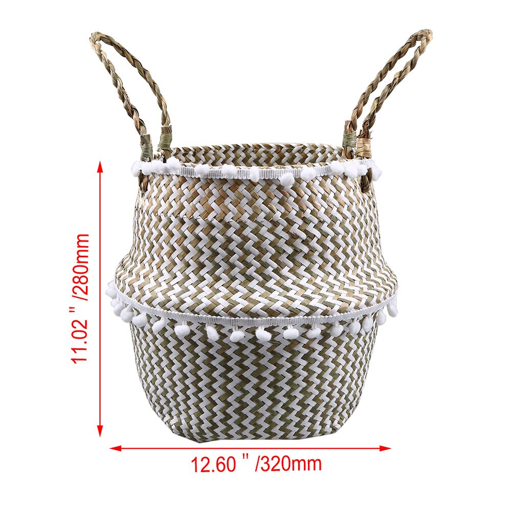 Seagrass Wickerwork Basket Foldable Flower Pots Planter Woven Dirty Laundry Baskets Hamper Fruit Toys Storage Basket Home Decor: 28x32cm