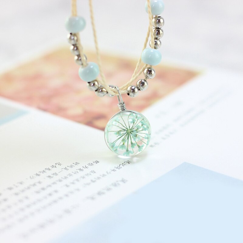 Lidavi di Vetro Del Braccialetto Del Tessuto Fortunato Bracciali di Fiori Fatti A Mano del Dente di Leone Tessuto Fiori Secchi Perle di Vetro Braccialetto Dei Monili Delle Donne Nuovo