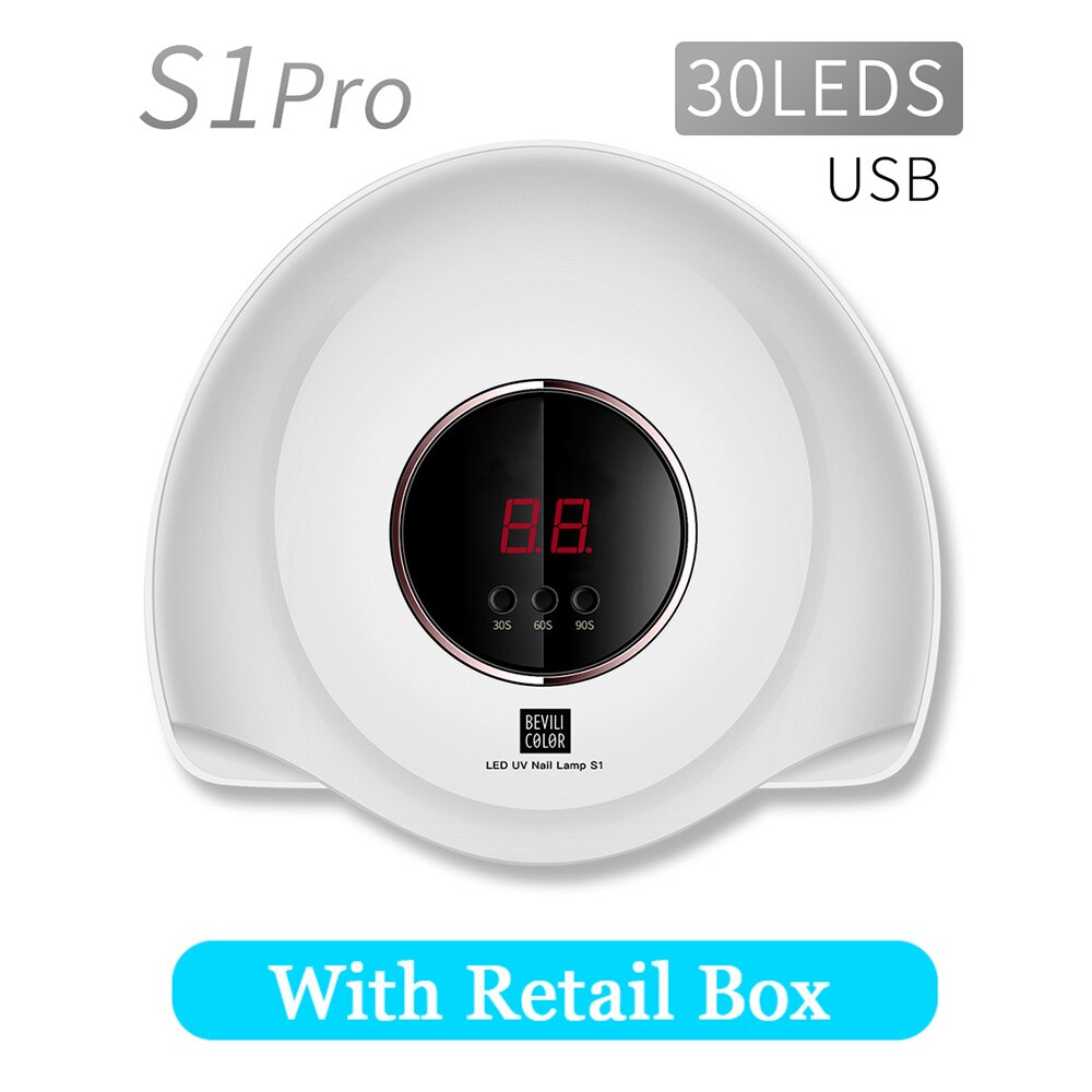 Lámpara LED de 90W para uñas, secador de uñas con dos manos, 30 Uds. LED UV para curar esmalte de uñas de Gel UV con detección de manicura, herramienta de salón # ET-865: S1PRO White 90W