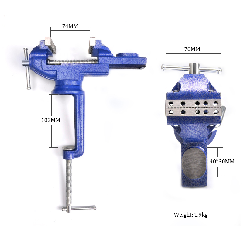 3" Multi-functional Clamp-on Bench Vise 360 Degree Swivel Cast Iron Tabletop Vice with Anvil and Large Table Clamp 100mm