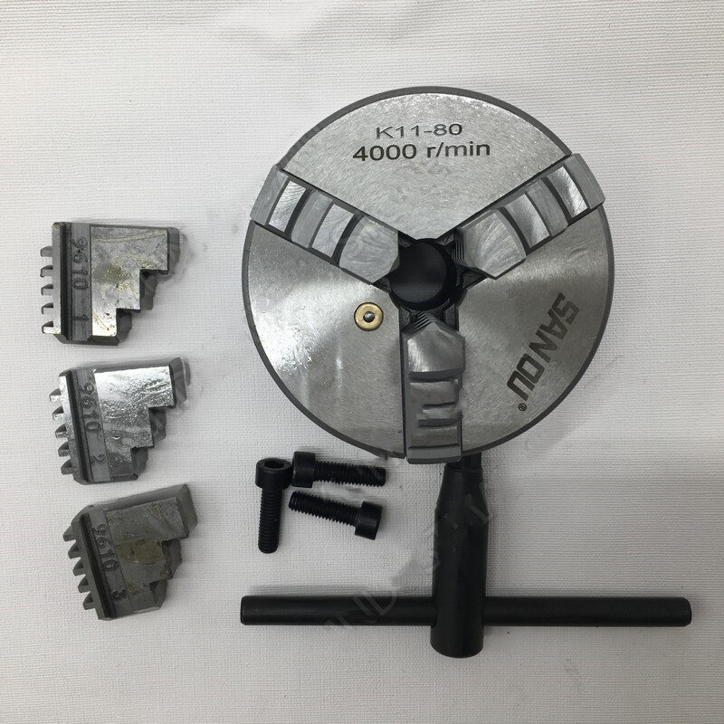 3 Jaw 80mm Self-Centering Lathe Chuck K11 80 with Wrench and Screws Hardened Steel for Drilling Milling Machine Mini lathe DIY