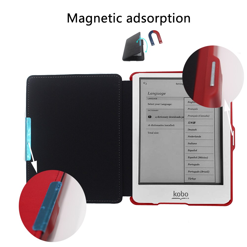 PU Leather Flip Cover Case voor Kobo Glo 6 inch Model N613 Rakuten ebook eReader cover met Magnetische