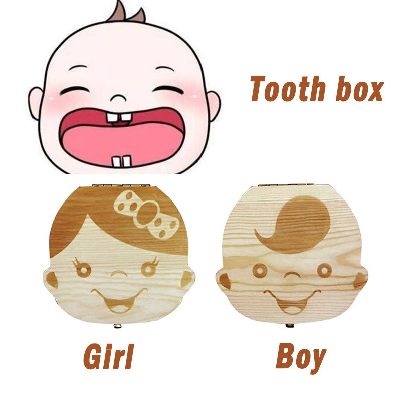 Caja de madera para dientes de bebé, organizador para dientes de leche, almacenamiento de recuerdos para bebés, para bebés, Español/holandés/francés/alemán