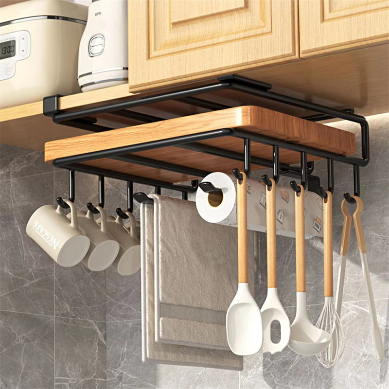 Hangend Rek Onder Keukenkast, Keuken Organizer Rek Met Haak Papieren Handdoek Lap Snijplank Pot Cover Houder Opbergplank