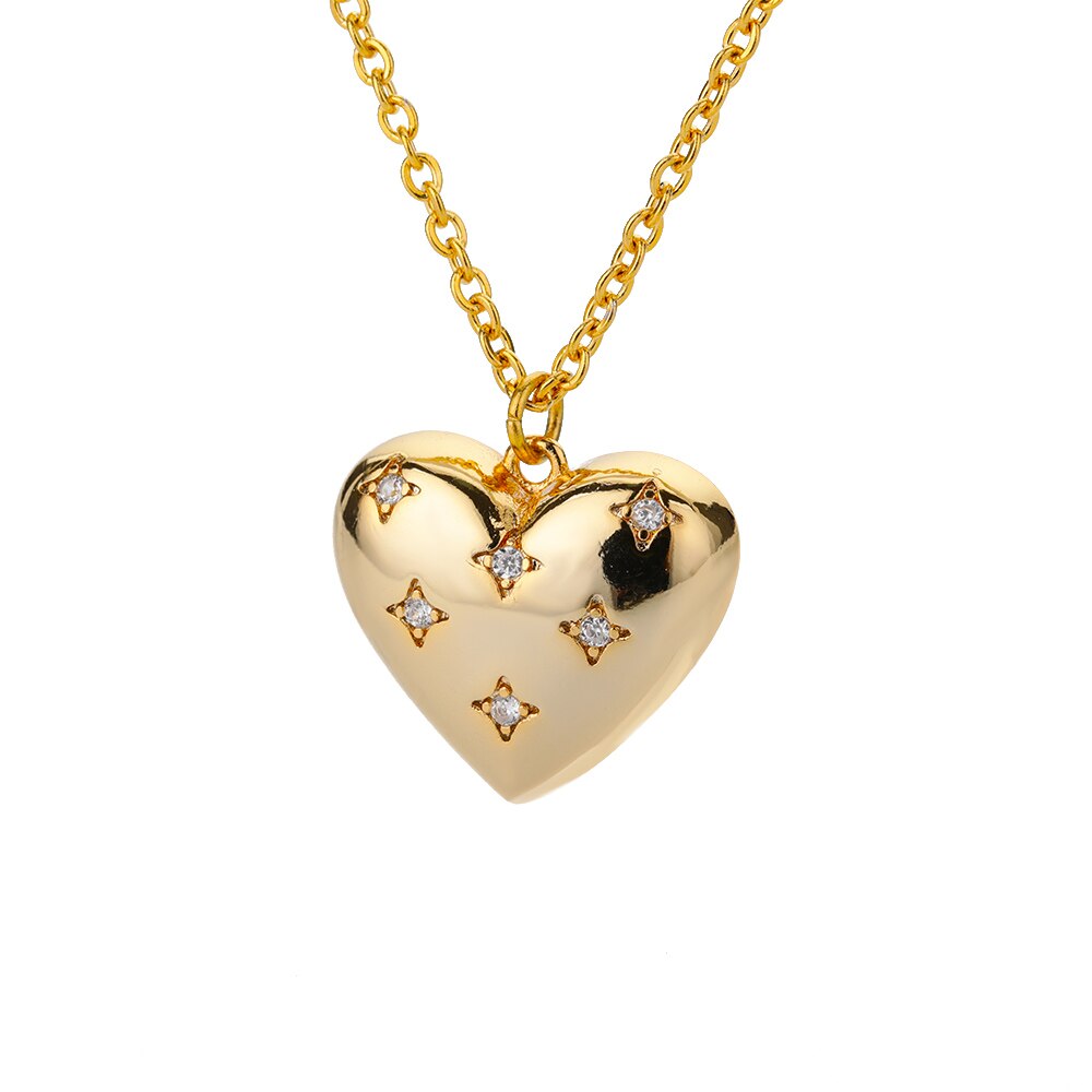 Zirkon-herz-halsketten für damen, vergoldete liebesanhänger, partner-choker-halskette, boho-collier, partyschmuck