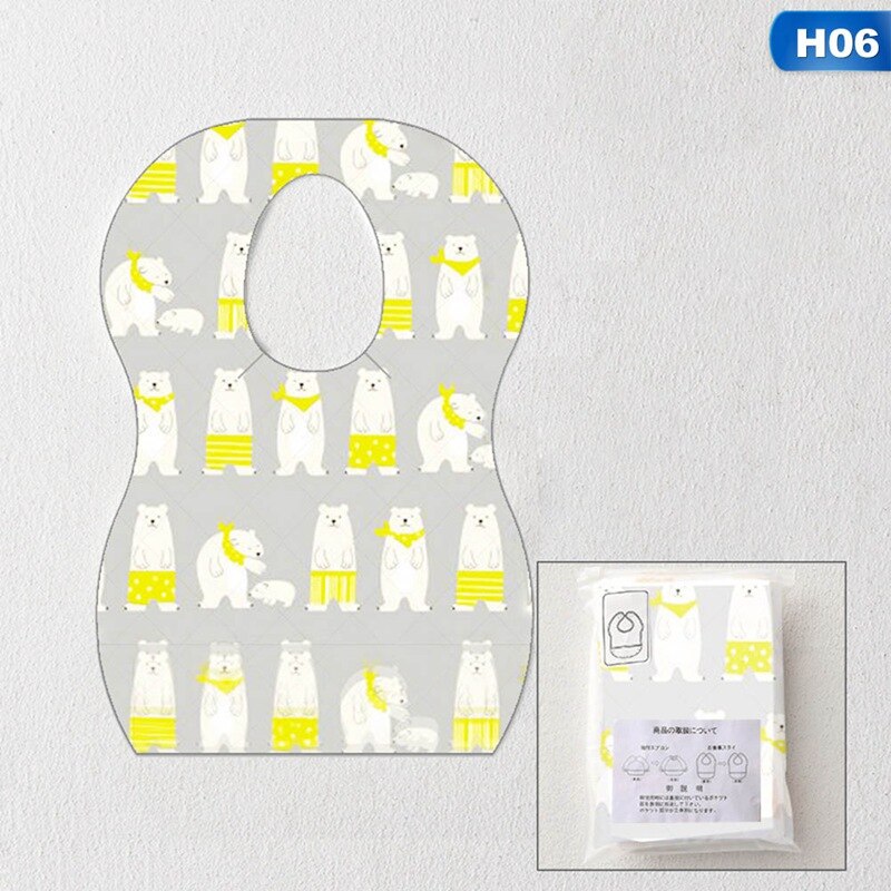 10Pcs/Lot Baby Disposable Bibs Portable Toddler Kids Feeding Bibs Waterproof Non-Woven Fabric Bibs Saliva Apron Paper Bibs: H06