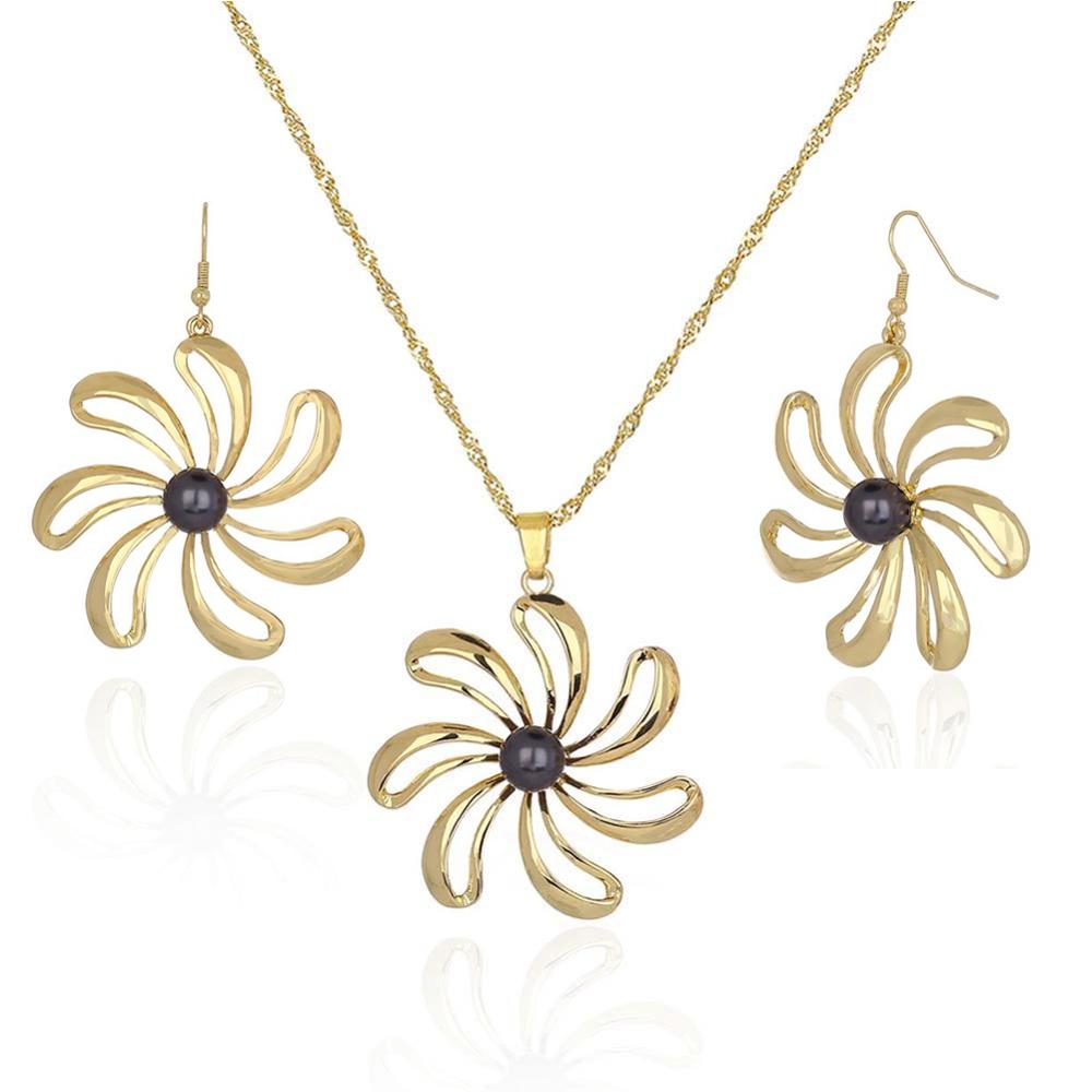 Cring Coco Mode Hibiscus Bloemen Sieraden Set Vrouwen Hawaiian Polynesische Vergulde Ketting Oorbellen Set: ZH0025GOGR